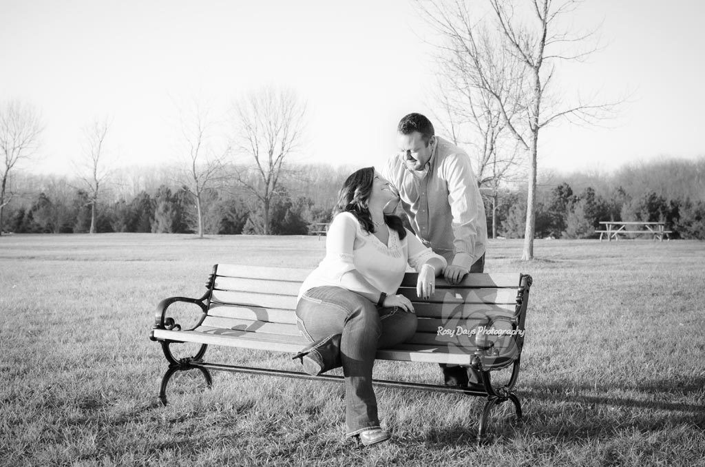 Winter Engagement Session by Park Bench